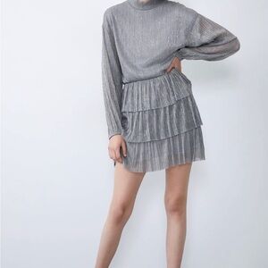 ZARA silver ruffle dress long sleeve